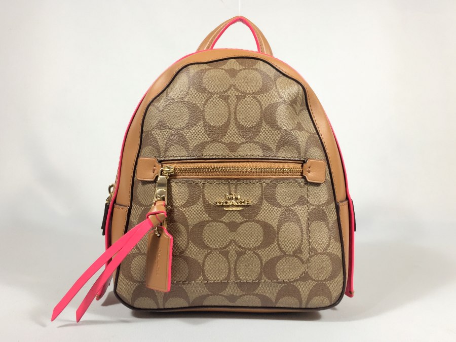 リュックサック シグネチャー PVCレザー ブラウンピンク F38998 【中古品】