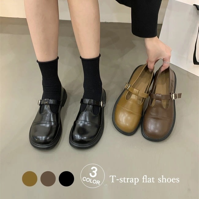 フラットシューズ ローファー レディース Tストラップシューズ 森ガール カジュアルシューズ 楽ちん レトロ 春秋 靴可愛い 幅広 PUローファー シューズ 女性 PUシューズ