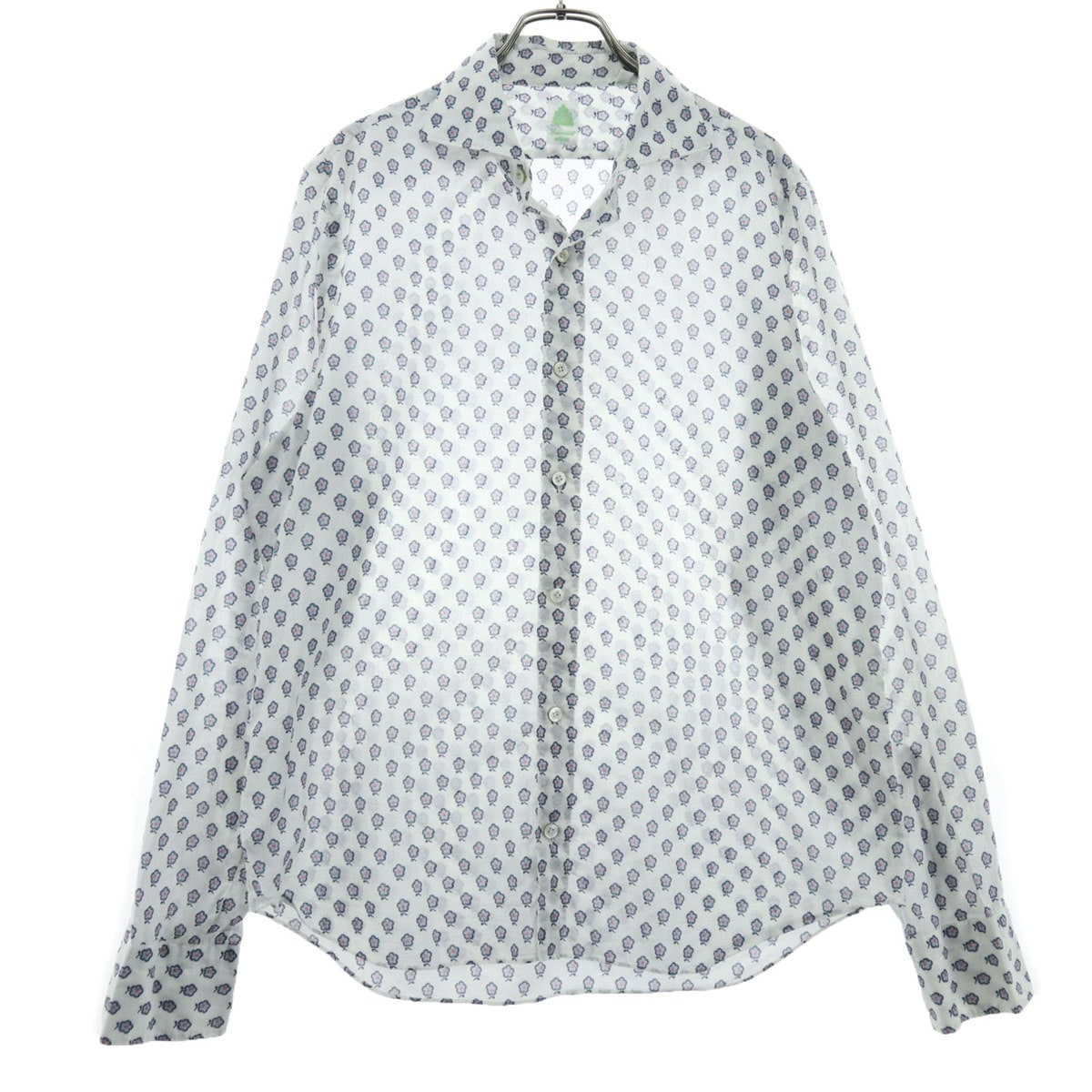 花柄 長袖 コットンシャツ ホワイト メンズ 古着