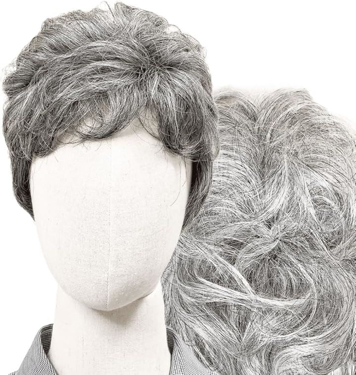 ウィッグ 白髪 白髪かつら 医療用 フルウィッグ ショート グレイヘア 高齢者 中高年 シニア ウルフ ボブ 耐熱 レディース 人工毛(白8黒2, 人毛mix(シルバーウェーブ))