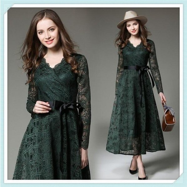 結婚式ワンピースパーティードレス二次会フォーマル花柄レース膝下膝丈長袖披露宴お呼ばれ大人20代30代40代50代dr-009