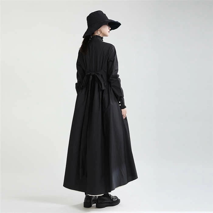 ロングワンピース 秋冬 レディース きれいめ 長袖 大きいサイズ アシンメトリー ワンピース レディース Aライン ロングワンピース コットン フレア 不規則 フィッシュテール マキシ丈ワンピース 長