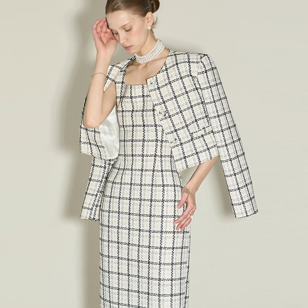 J3072 ツイード ウール クロップ ジャケット