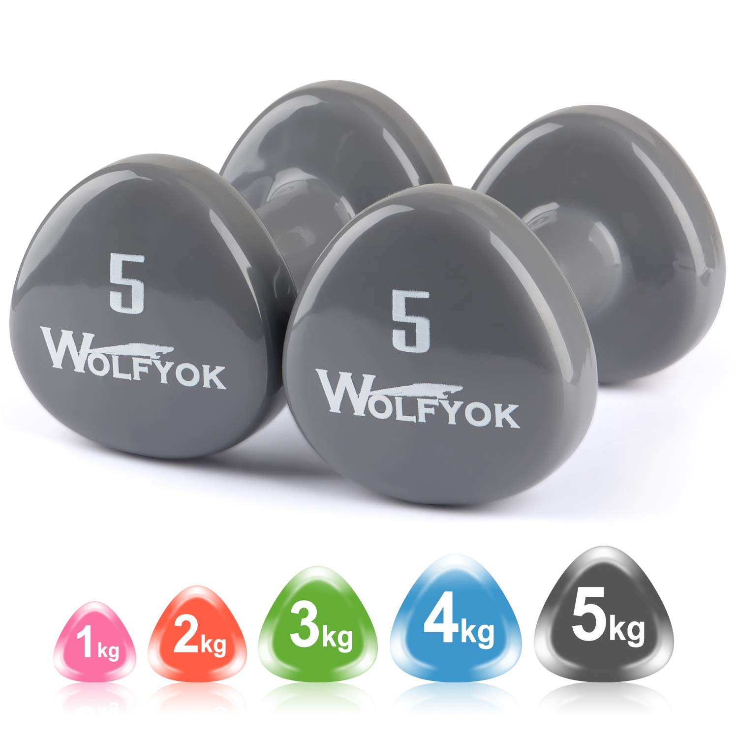 Wolfyok ダンベル 鉄アレイSGS認証済み-新型三角形仕様 2個セット 5kg ダンベルセット カラーダンベル 滑り止め 静音