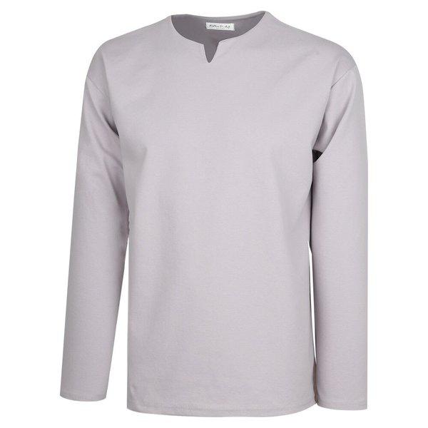メンズソリッドブントVネックインナー長袖Tシャツ RB-TSA-Q008-グレー