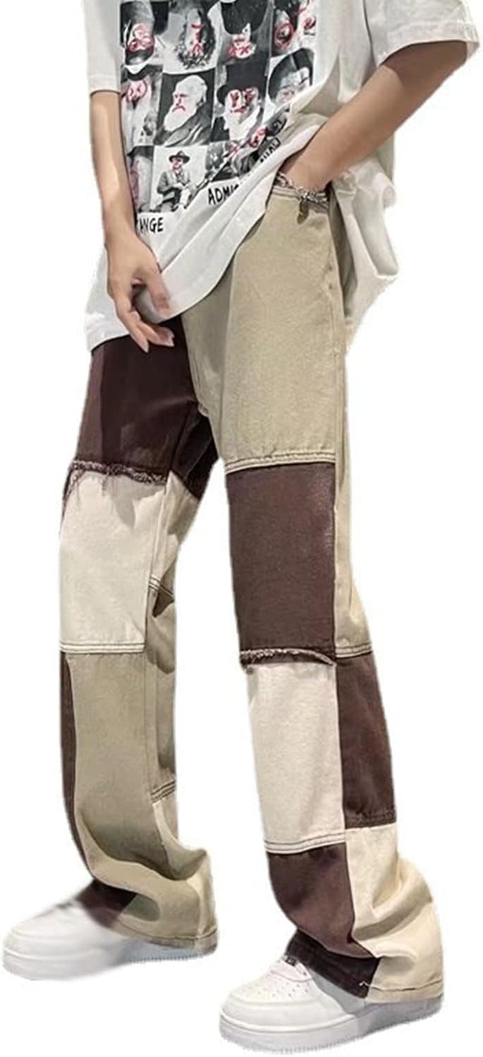Gパン デニムパンツ パッチワーク ロングパンツ メンズ 太め ワイドパンツ お洒落 ストリート系 大人 男子 へやぎ 厚い 立体裁断 ストレート シンプル hiphop系 春夏秋 U.S. 米海軍