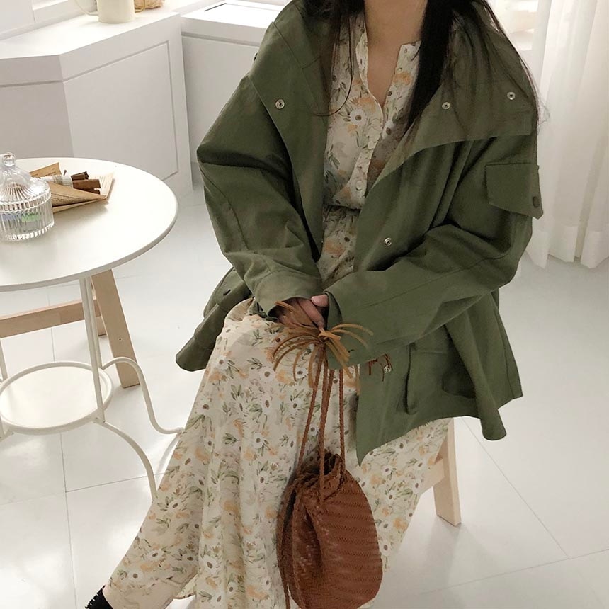 コットン オーバーフィット デイリー ビジョ ハイネック ミリタリージャケット (2color) ビッグサイズ おすすめ