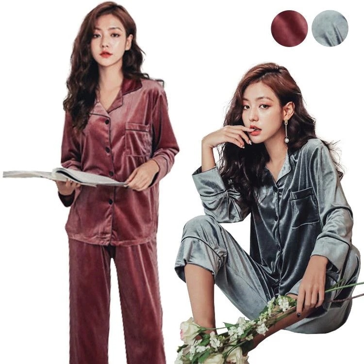 パジャマ レディース かわいい おしゃれ 無地 シンプル ベロア 長袖 トップス パンツ 大人 大きいサイズ