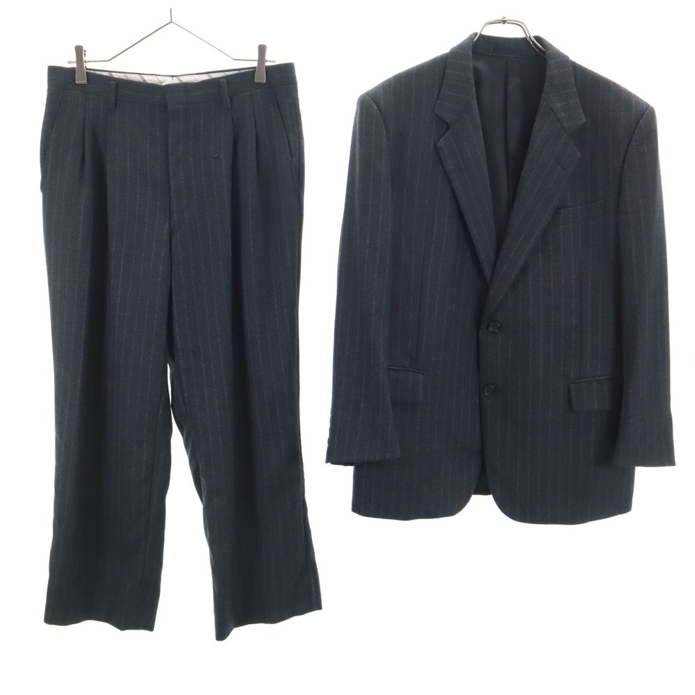 日本製 ストライプ柄 スーツ 上下セットアップ AB5/AB4 チャコールグレー メンズ 古着