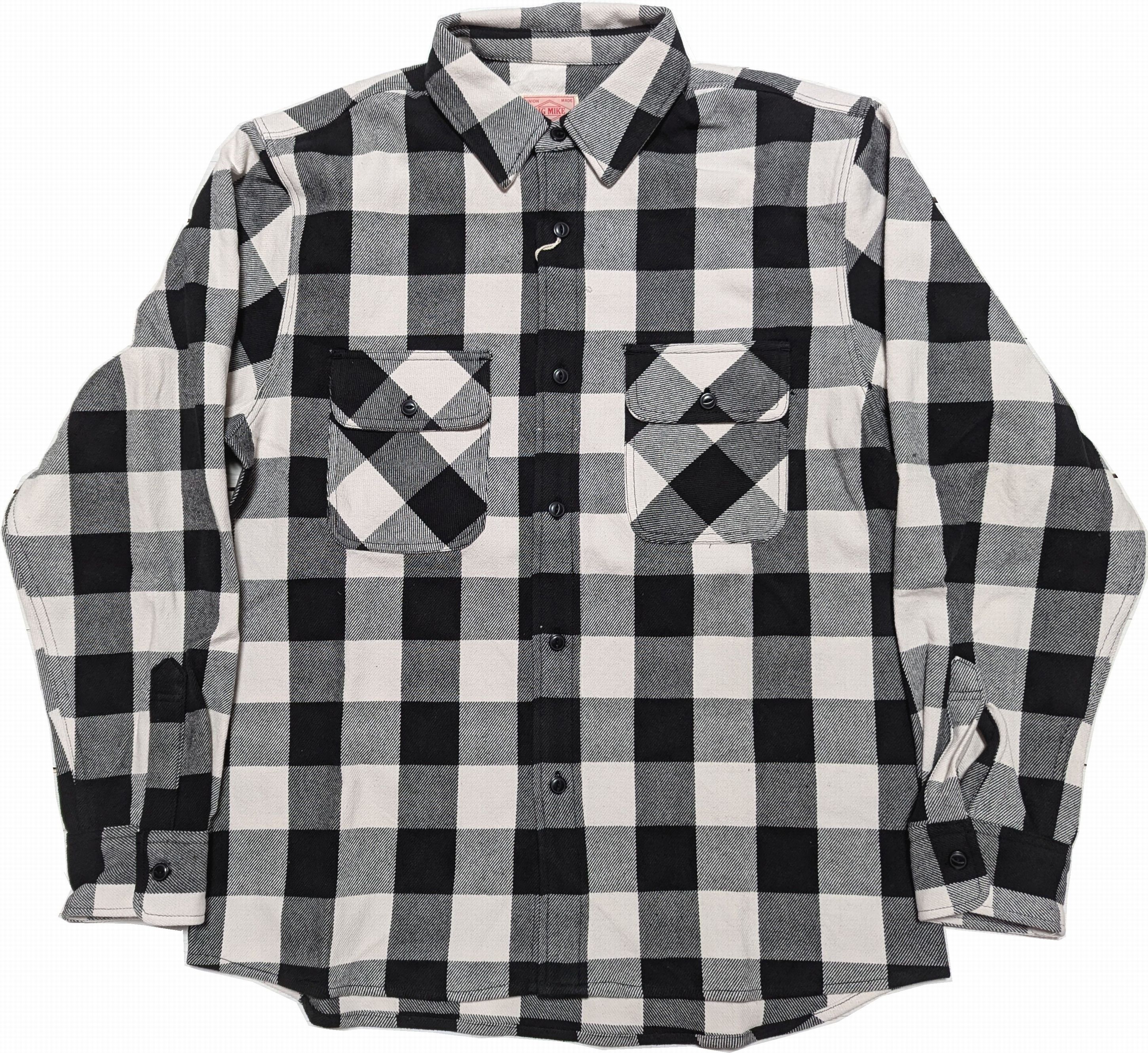 長袖 ヘビーフランネルシャツ ホワイト ブラック メンズ　HEAVY FLANNEL SHIRTS WHITE BLACK 006