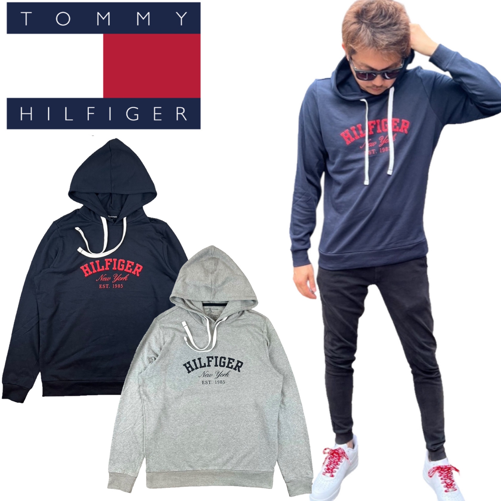 トミーヒルフィガー Tommy Hilfiger パーカー 薄手 ロンT 長袖 09T4449 スウェット メンズ レディース 部屋着 フーディー 袖ロゴ ルームウェア TOMMY HILFIGER