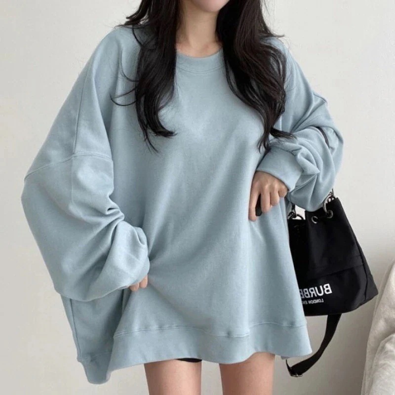 トレーナー レディース オーバーサイズ ラフ メンズライク ボリューム袖 ゆったり ゆる 韓国 レディース トップス オルチャン 丸首 可愛い かわいい 大人可愛い シンプル カジュアル