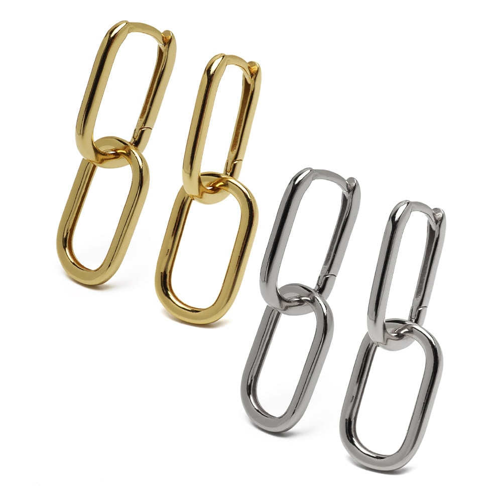 シルバー925 オーバルリンクピアス 2色 [ce462]