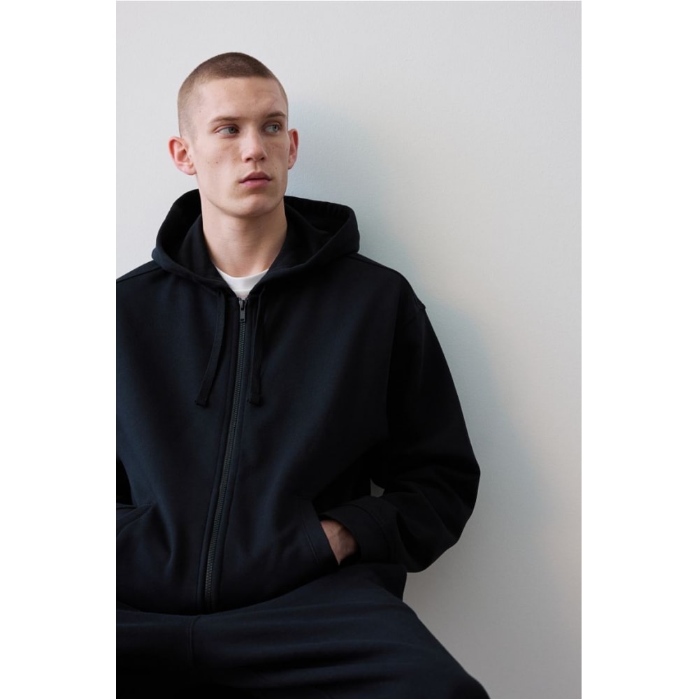 H&M ルーズフィットジップアップパーカーブラック