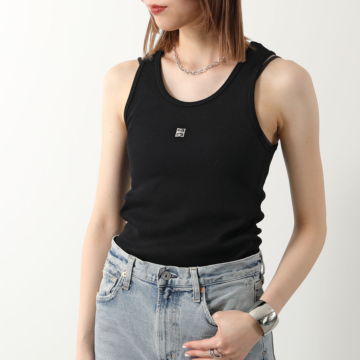GIVENCHY ジバンシィ タンクトップ BW70CH3YHY レディース リブ ノースリーブ 4G 001/BLACK