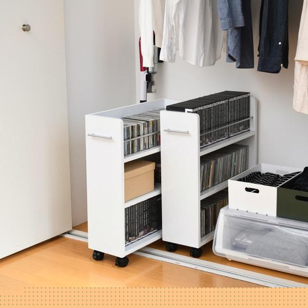 収納ラック 本棚 収納棚 スリム 薄型 コンパクト キャスター付き クローゼット 収納 押入れ すき間 隙間 サイドワゴン CD DVD 雑貨 省スペース ラック 本棚