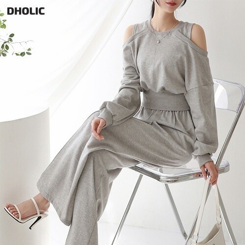 [メガ割りSALE]オープンショルダースウェット&センタープレスパンツSET