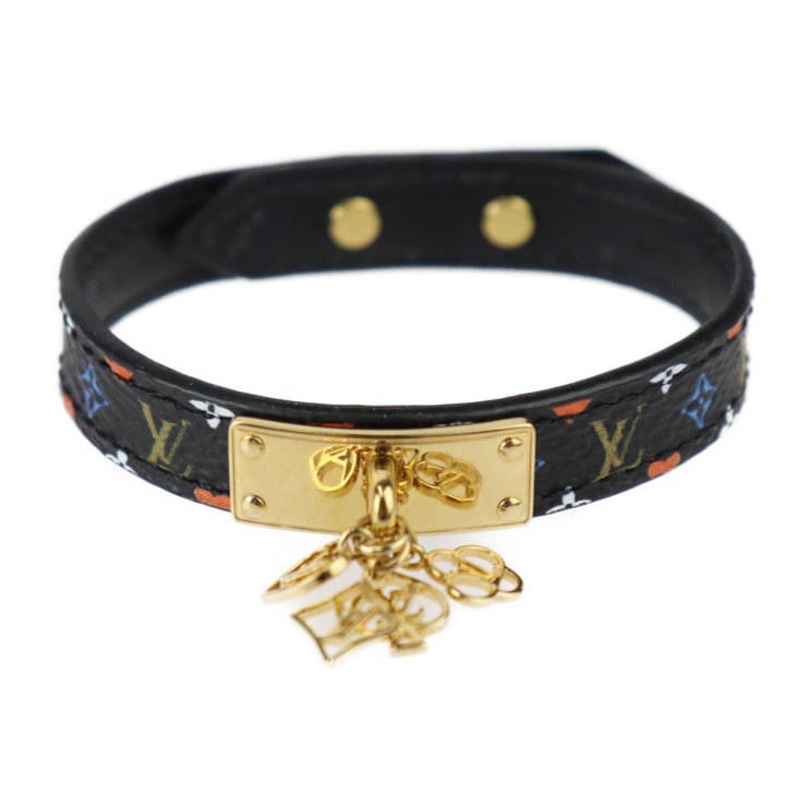 美品 LOUIS VUITTON ルイ ヴィトン ブレスレット MP285F ブラスレ ゲーム オン コレクション モノグラム 表記サイズ 17 PVC レザー ブラック マル【本物保証】