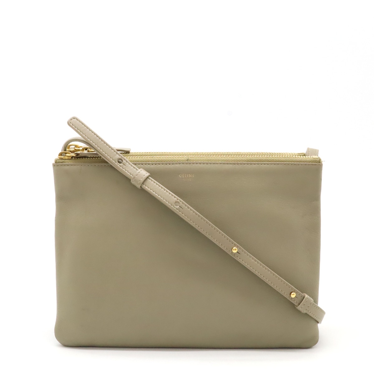 トリオ ラージ ショルダーバッグ ポシェット 斜め掛け ポーチ レザー サンドベージュ ゴールド金具 17145