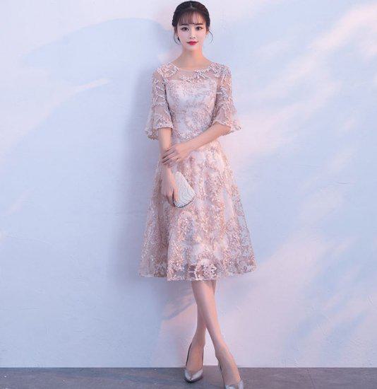 キャバ嬢 ミディアム丈スカート プチプラパーティードレス 五分袖 大きいサイズ フォーマル オルチャン Uネック セクシー 発表会 可愛い