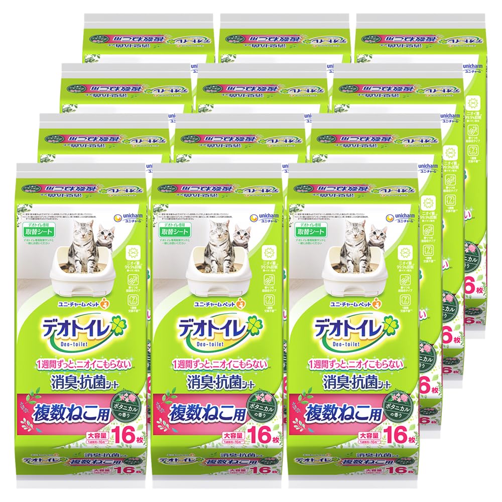デオトイレ 複数ねこ用 ふんわり香る 消臭・抗菌シート ボタニカルの香り 16枚×12個セット【ケース販売】