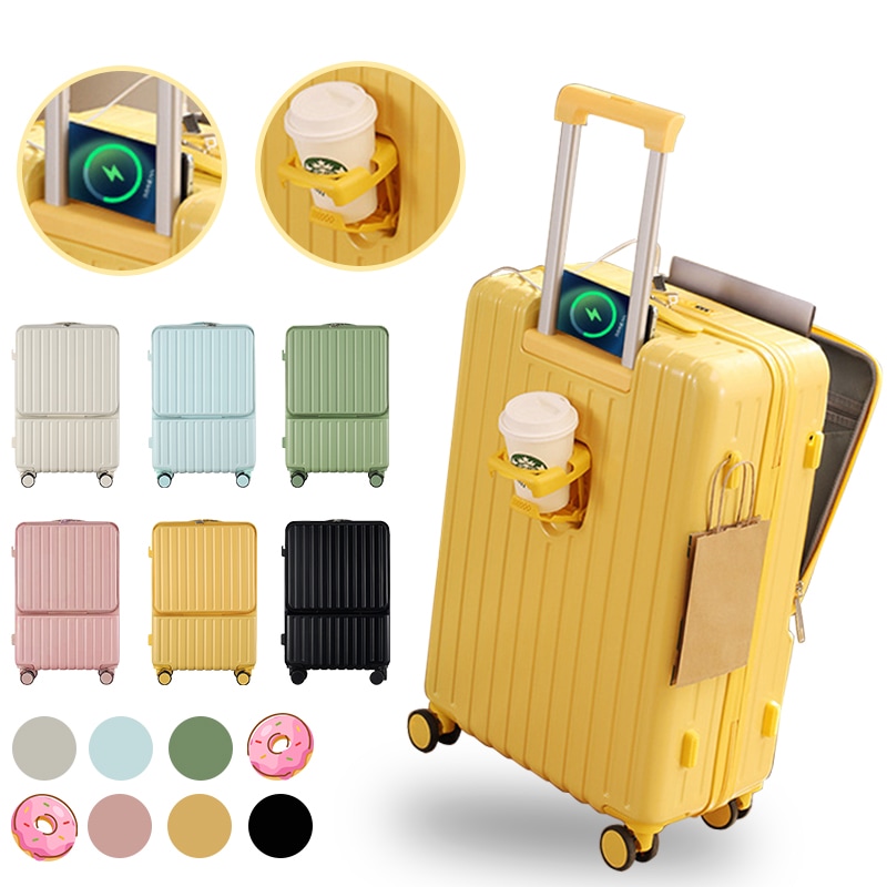 キャリーケース スーツケース 機内持ち込み 多機能カップホルダー付き USB充電可能 軽量 ins人気