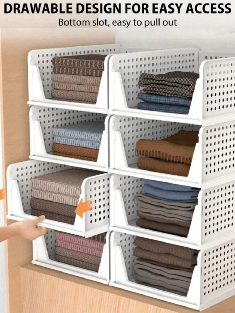 折りたたみ式 収納ボックス 5個セットスタッカブル収納ビンプラスチック引き出しバスケットクローゼットキャビネットキッチンバスルームオフィスに適しています5Lホワイト