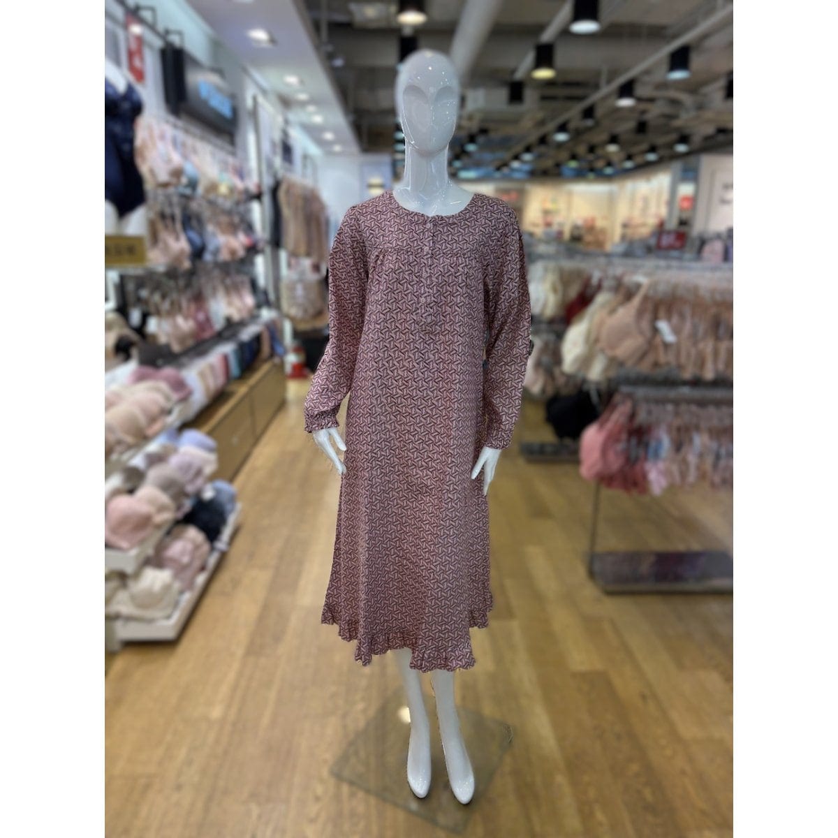 [坡州店] [] 面起毛捺染パジャマワンピース(PK) WGN5483W