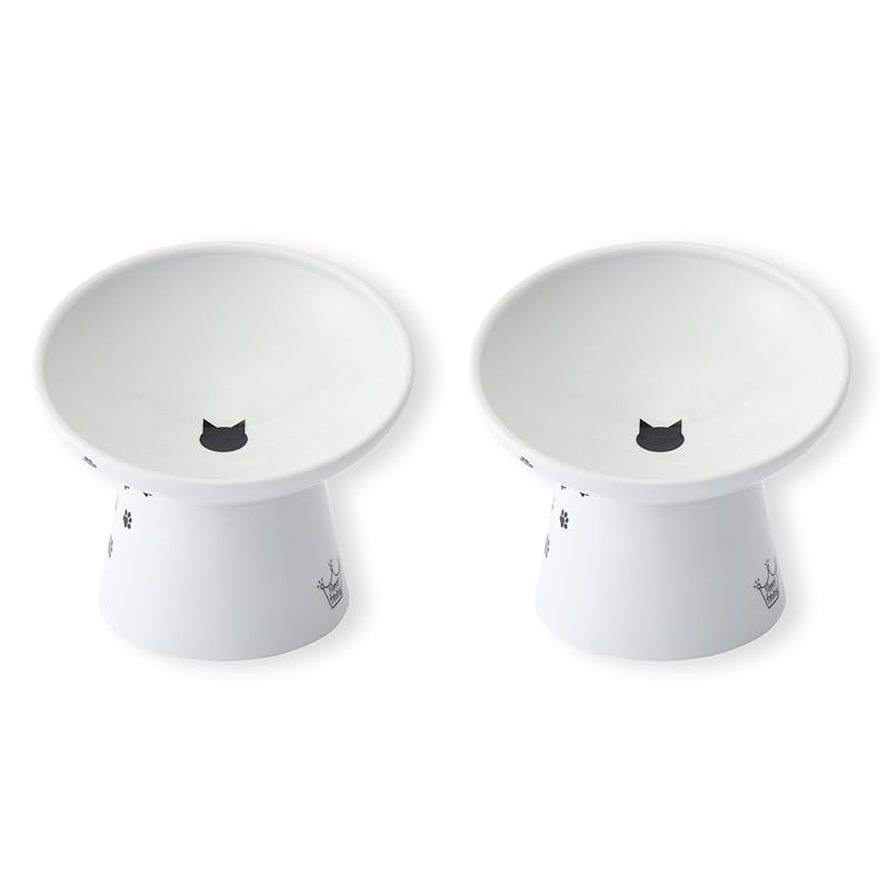 猫壱 ハッピーダイニング 猫用 脚付にゃにゃめフードボウル ハイタイプ 猫柄 吐き戻し軽減 電子レンジ&食器洗浄機対応 2個セット
