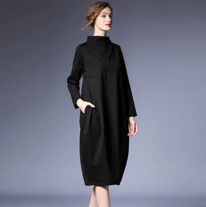 ワンピース ワンピドレス 膝丈 長袖 ハイネック タイト かわいい 大人可愛い きれいめ シンプル 大人 上品 おしゃれ かっこいい レトロ 大人女子 こなれ感 エレガント 主役級 存在感 無地 春