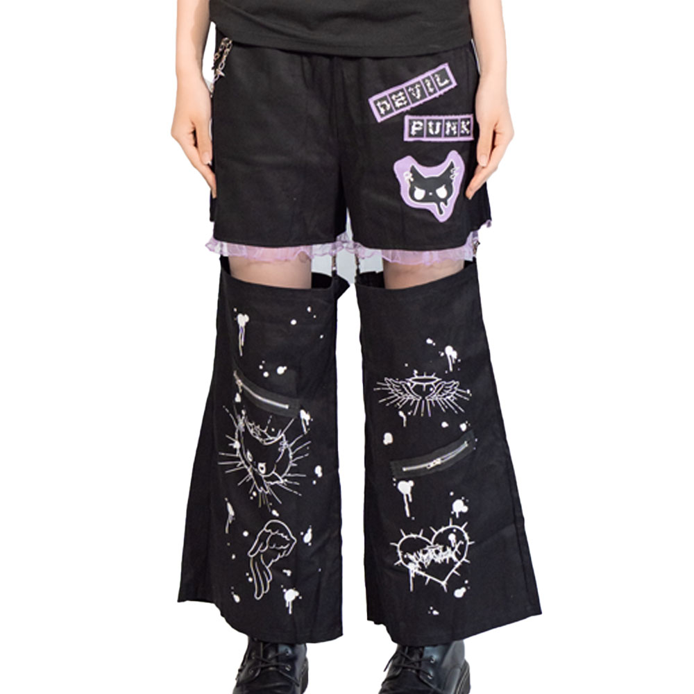 DEVIL PUNK パンツ ボトムス 10分丈 原宿系 原宿 ファッション ロック 天使界隈 天使 悪魔 派手 ブラック jr-590-133