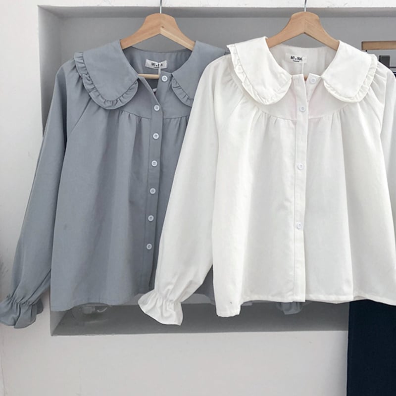 2color レディース トップス ブラウス シャツ 襟 ラフ ゆったり 楽ちん 体系カバー 長袖
