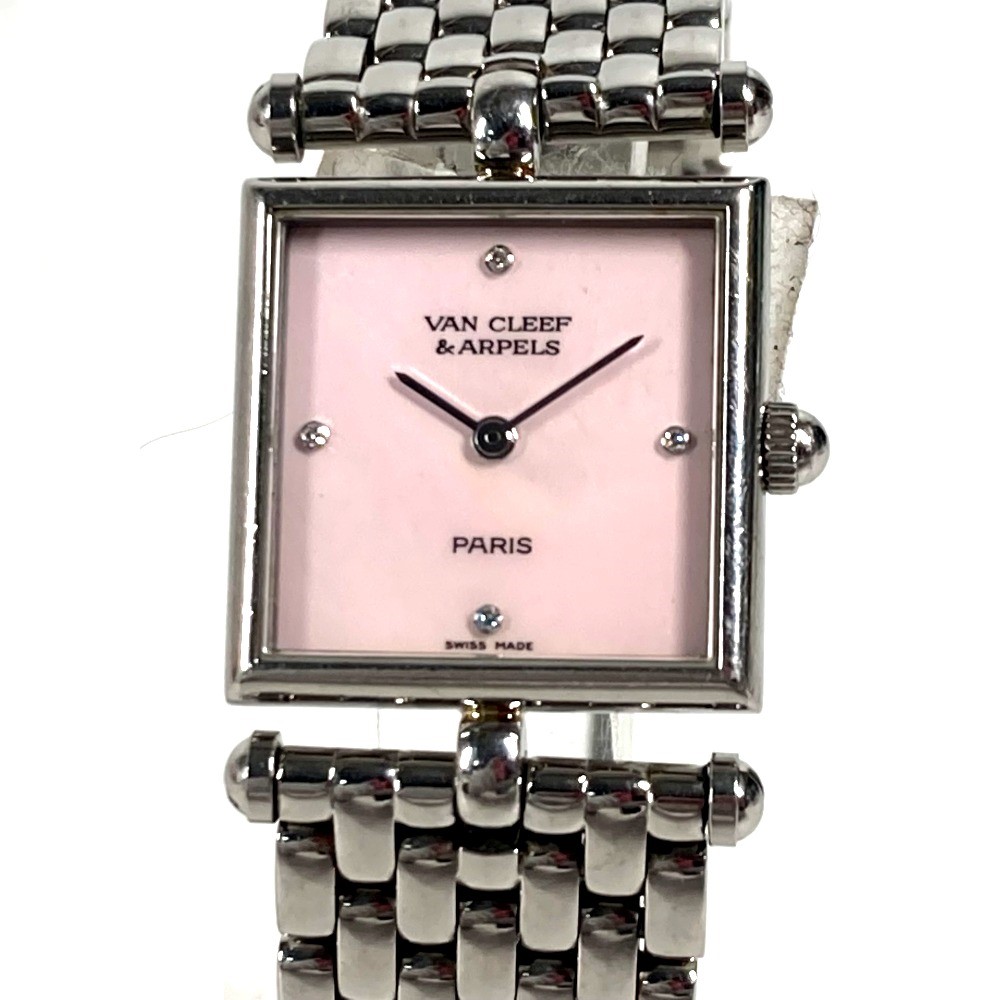 Van Cleef & Arpels ヴァンクリーフ＆アーペル 腕時計 522642 クラシックカレ 4Pダイヤモンド ピンクシェル スクエア レディースウォッチ SS ピンク