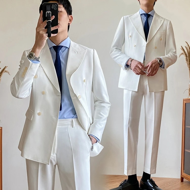 6COLOR ビジネススーツ 2点セット ジャケット+パンツ ダブルボタン メンズスーツ フォーマルスーツ 無地 シンプル ビジネススーツ おしゃれ 結婚式スーツ 2ピーススーツ 出勤 出張 パーティ