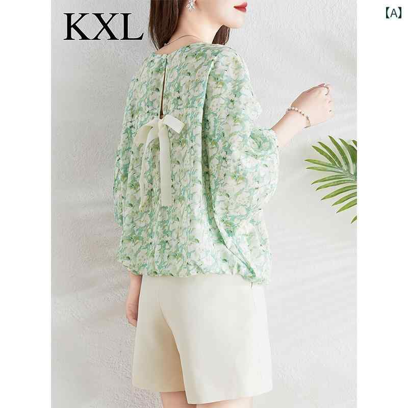 トップス レディース おしゃれ 上品 通勤 オフィス カジュアル ユニーク シック スリーブ 花柄 シフォン 夏 見栄え フィット 体型 カバー ブラウス