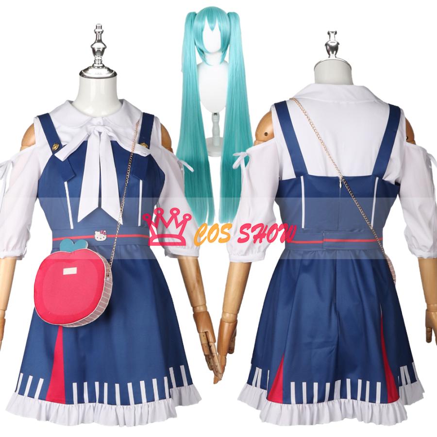 赤字販売!初音ミク サンリオ連動 コスプレ衣装 ウィッグ能 髪飾り付き cosplay仮装 制服 イベント クリスマス ハロウィン ステージ 文化祭 学園祭