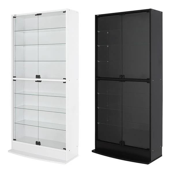 コレクションラック ディスプレイ ケース 両開き 白 ホワイト 黒 ブラック ロック式 巾木避け