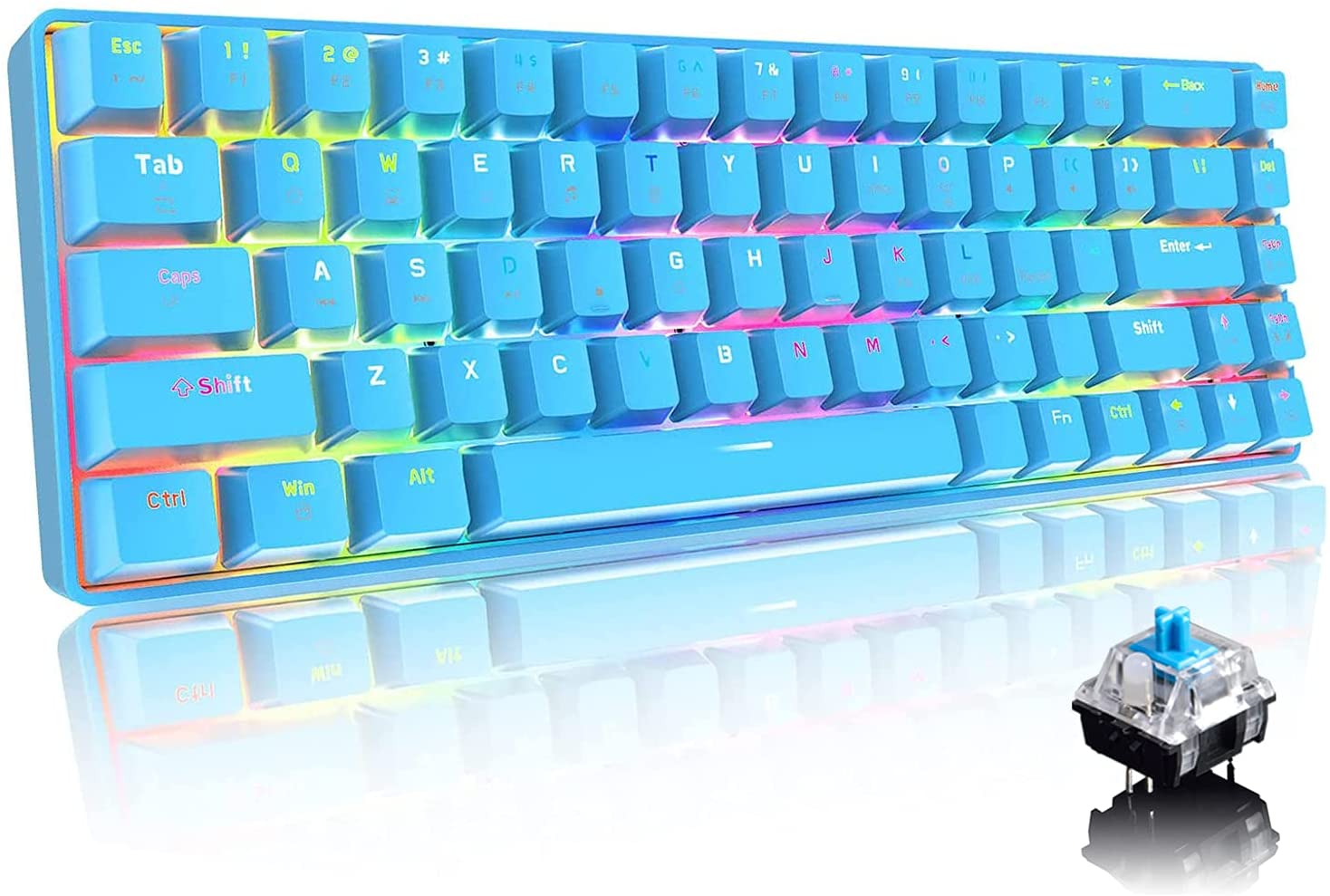 【本日限定価格】 ゲーミングキーボード 青軸 ブルー 英語配列 打ちやすい 防水 有線 C Type