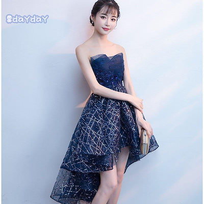 ドレス レディース パーティードレス ミニ丈 ベアトップ フィッシュテール 大きいサイズ ワンピース チュール カラードレス 結婚式 フォーマル