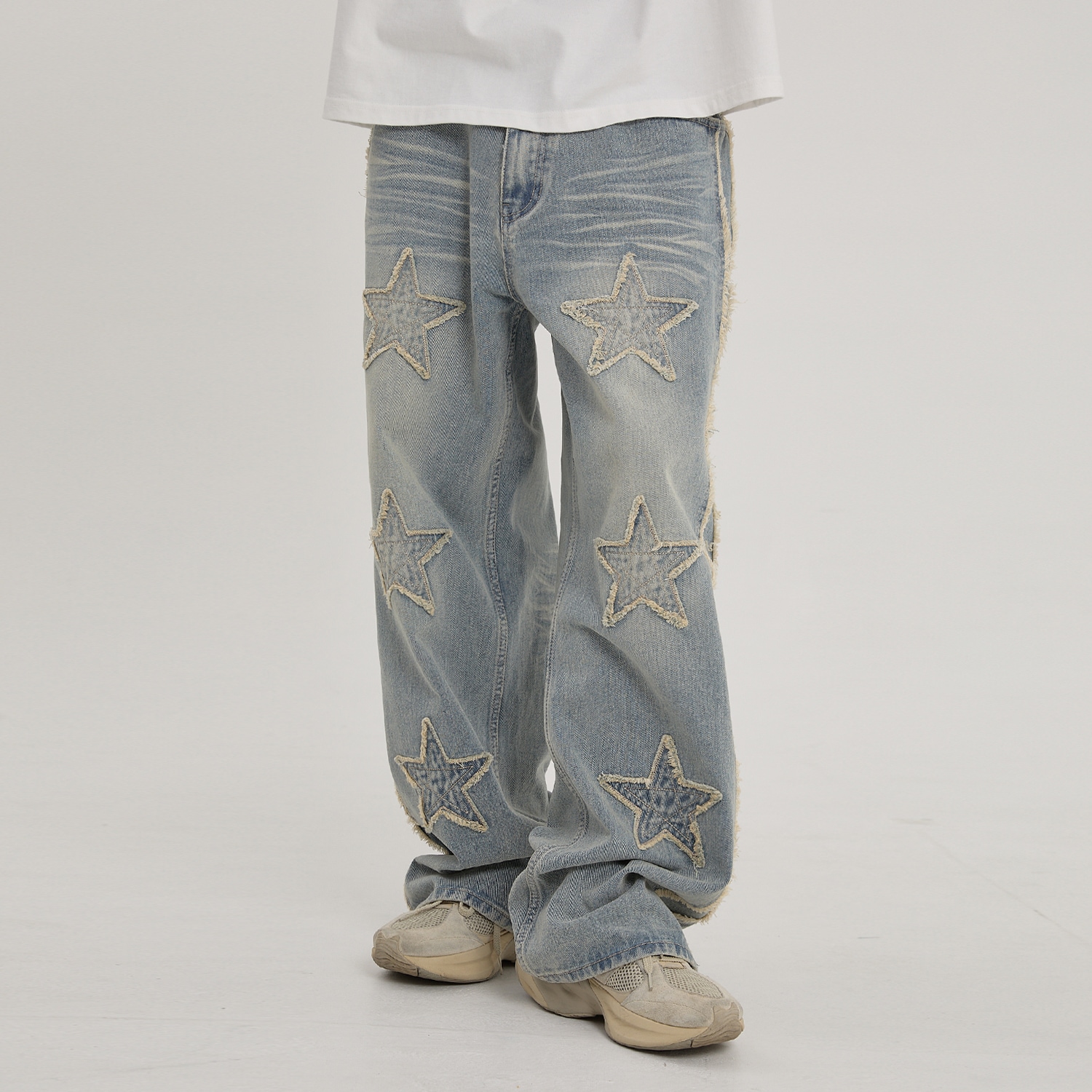 Star Applique Denim Pants Yellow Washed LIGHT BLUE 8,718円