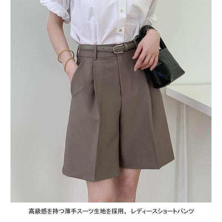 ショートパンツ レディース 夏 半ズボン スーツパンツ ショート丈 タックパンツ ハイウエスト ハーフパンツ Aライン 短パン 着痩せ ワイド裾