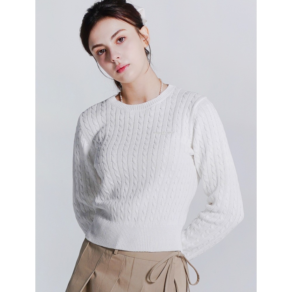 FABULOUS ARCHIVE ウーマンズ クルーネック ミニケーブル クロップニット ホワイト(FCD1KT210W)