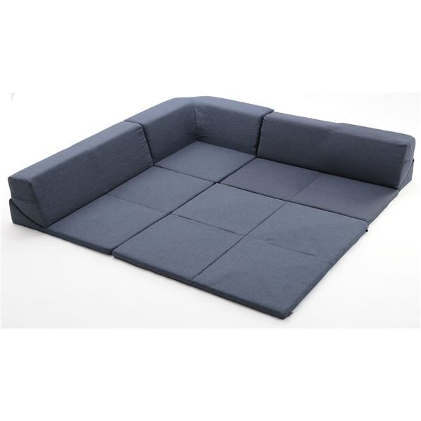 カバーが洗えるマット付きコーナーソファー BL ブルー