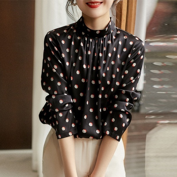 【上品な可愛さ】 ドット柄 プリント シャツ プルオーバー ブラウス