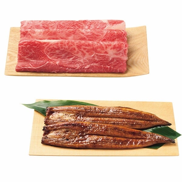 (ギフト)神戸ビーフ(モモすき焼き肉)&鹿児島県産うなぎ蒲焼セット