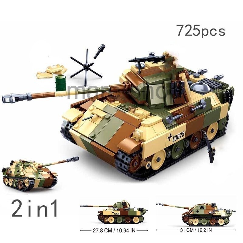 ブロック 戦車 725ピース 2in1 軍用 軍隊車両 装甲車 ミリタリー 兵士 ビルディング 建設 子供知育