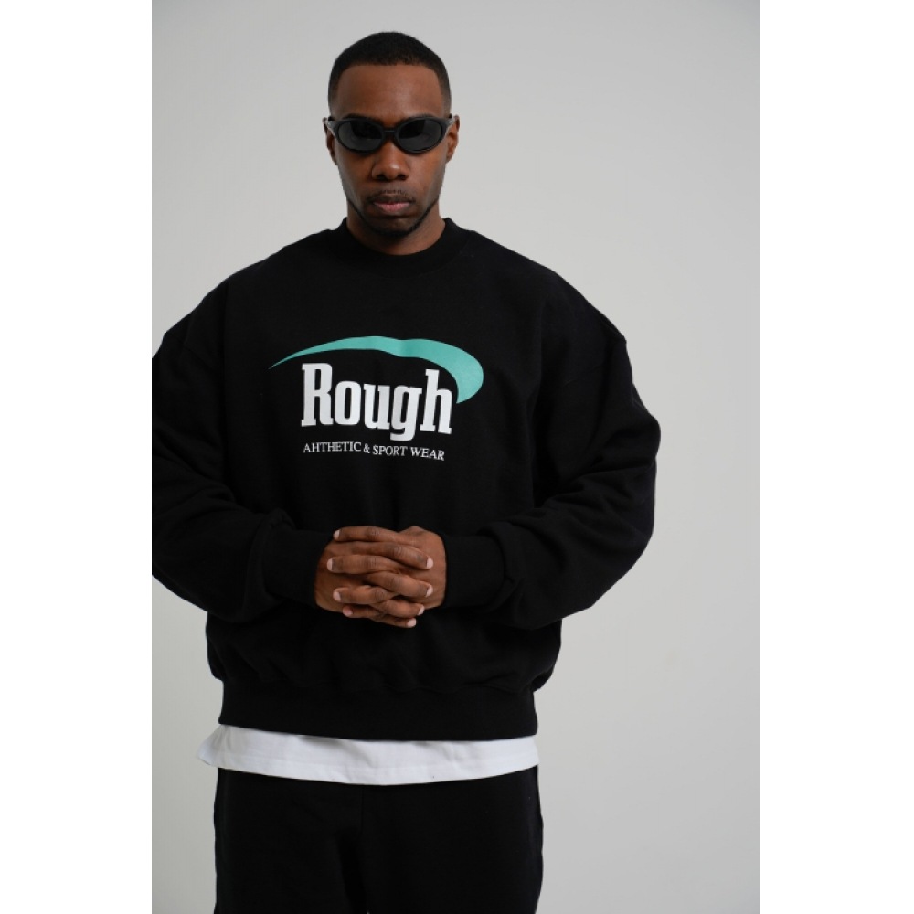 ラフアスレチックヘビーウェイトレーシングロゴスウェットシャツ-ブラック