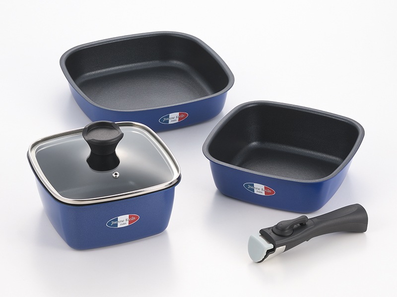 「ジャンヌ・エコール」着脱ハンドル角型鍋3点セット
