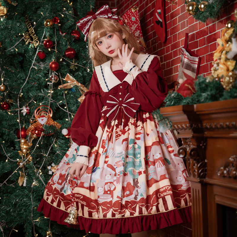 ワンピース レッド ロリータ クリスマス 可愛い セットアップ サンタ コスプレ クリスマスコスム クリスマスプレゼント サンタクロース 新年