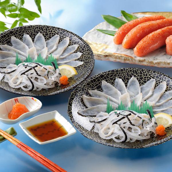 関とら本店 ふく霜降り刺身と辛子明太子詰合せ 真ふぐ霜降り刺身20gx2 とらふぐ皮20gx2 辛子明太子250g SISK